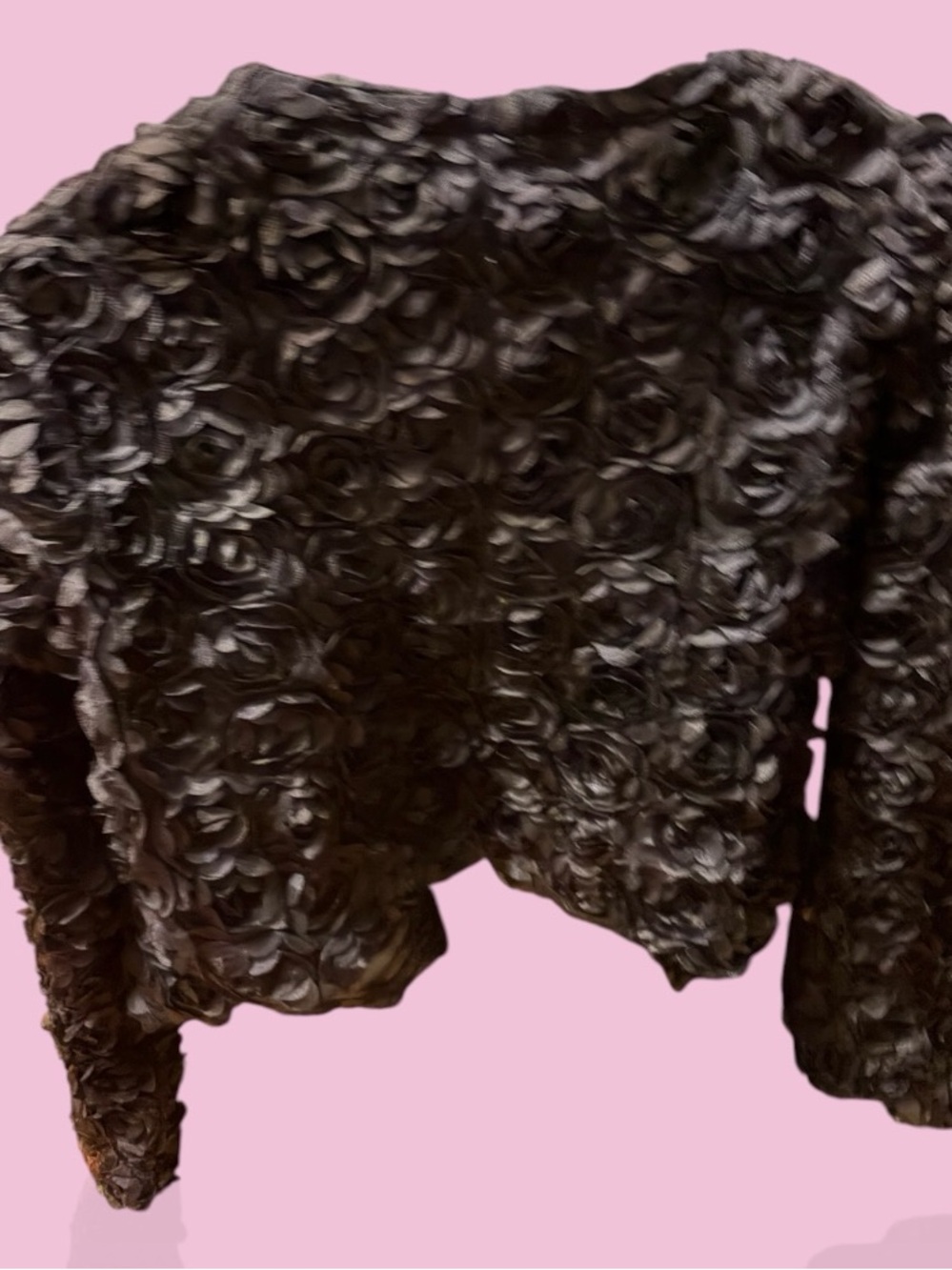 Black Textured Rose-Pattern Cropped Jacket - Picture 2 of 4